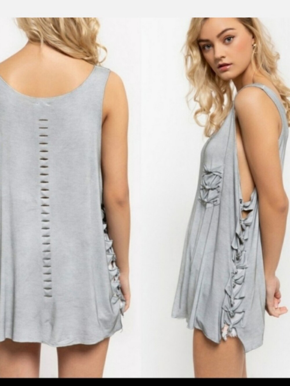 POL Light Gray Sleeveless Tank with Side Tie Detail Laser Cut